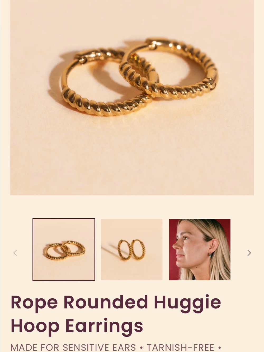 Twisted Gold Hoop Earrings - Women's Jewelry Huggie Hoops - Picture 2 of 3